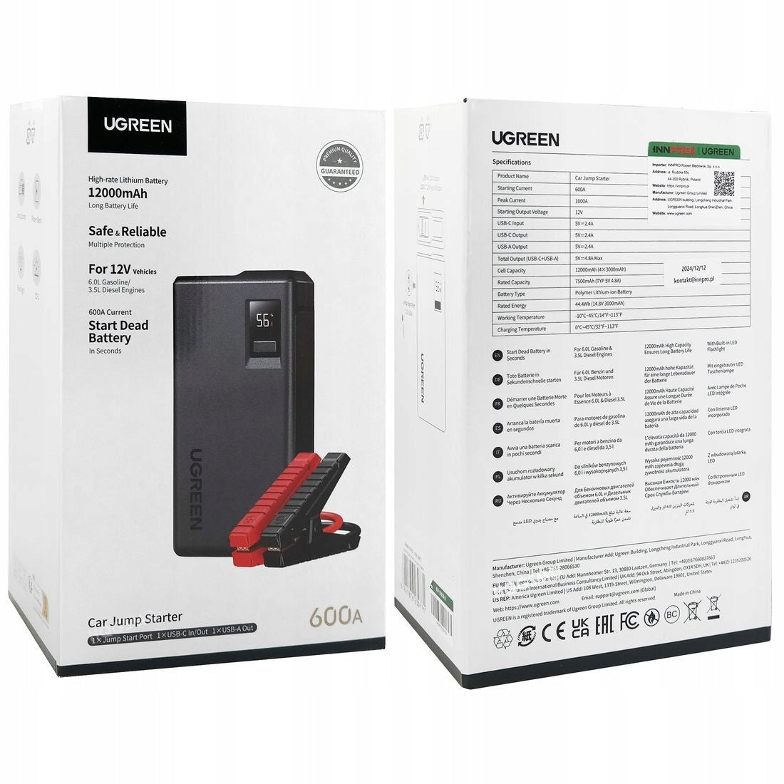 Avviatore d'emergenza per auto UGREEN ES702, 1000A