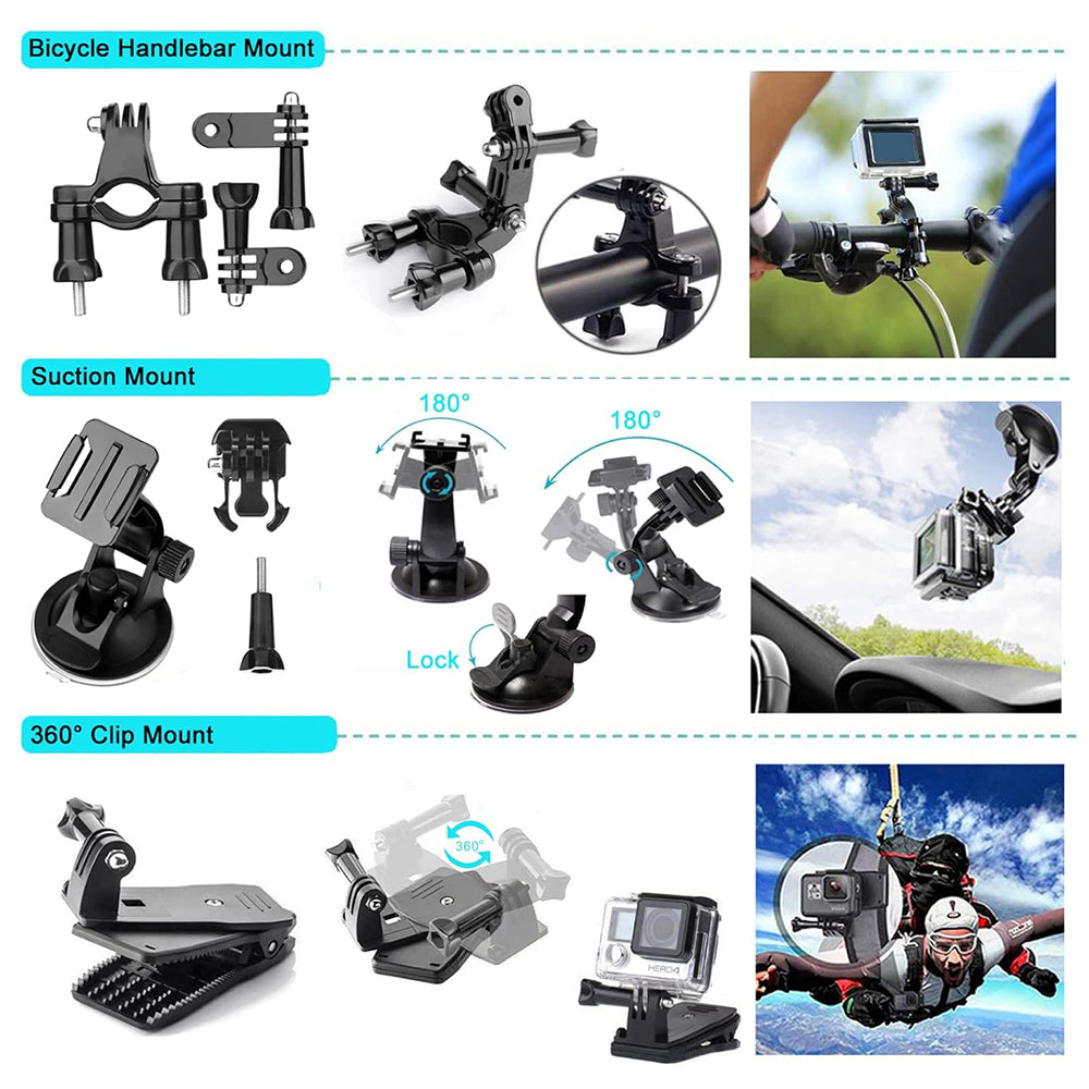 Kit Accessori Camera Sport Techsuit SA50 per GoPro / Serie SJCAM, 50in1, Nero