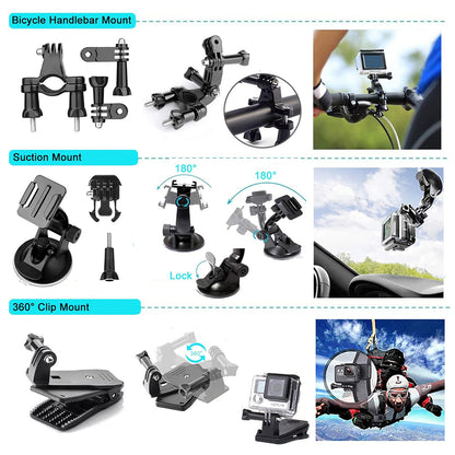 Kit Accessori Camera Sport Techsuit SA50 per GoPro / Serie SJCAM, 50in1, Nero