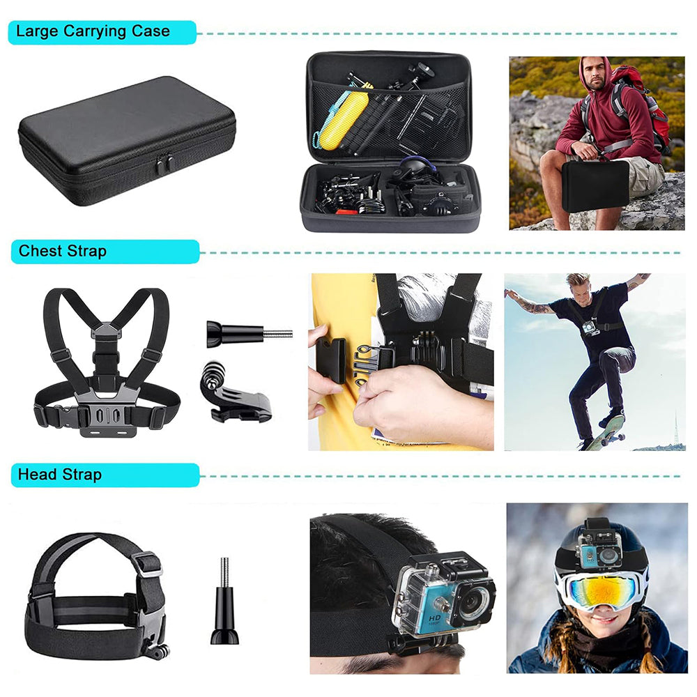 Kit Accessori Camera Sport Techsuit SA50 per GoPro / Serie SJCAM, 50in1, Nero