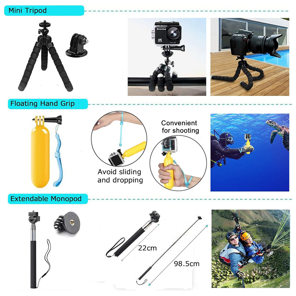 Kit Accessori Camera Sport Techsuit SA50 per GoPro / Serie SJCAM, 50in1, Nero