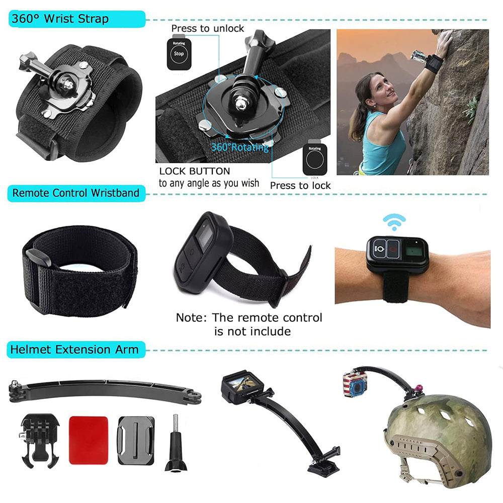 Kit Accessori Camera Sport Techsuit SA50 per GoPro / Serie SJCAM, 50in1, Nero