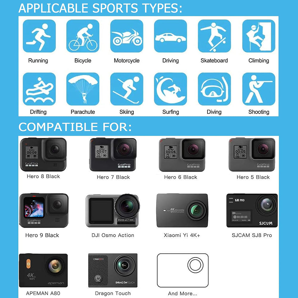 Kit Accessori Camera Sport Techsuit SA50 per GoPro / Serie SJCAM, 50in1, Nero