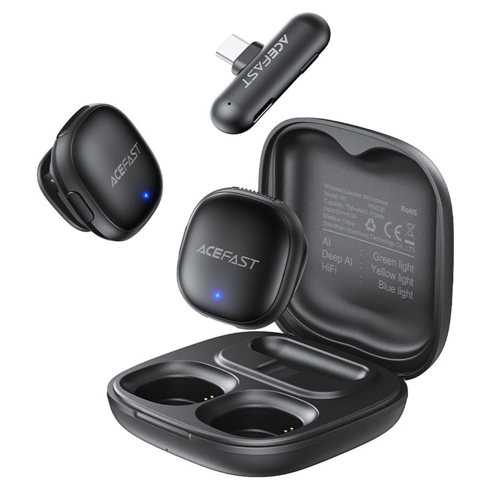 Lavalier Acefast R1, USB-C, Set 2 pezzi, Nero