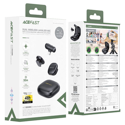 Lavalier Acefast R1, USB-C, Set 2 pezzi, Nero