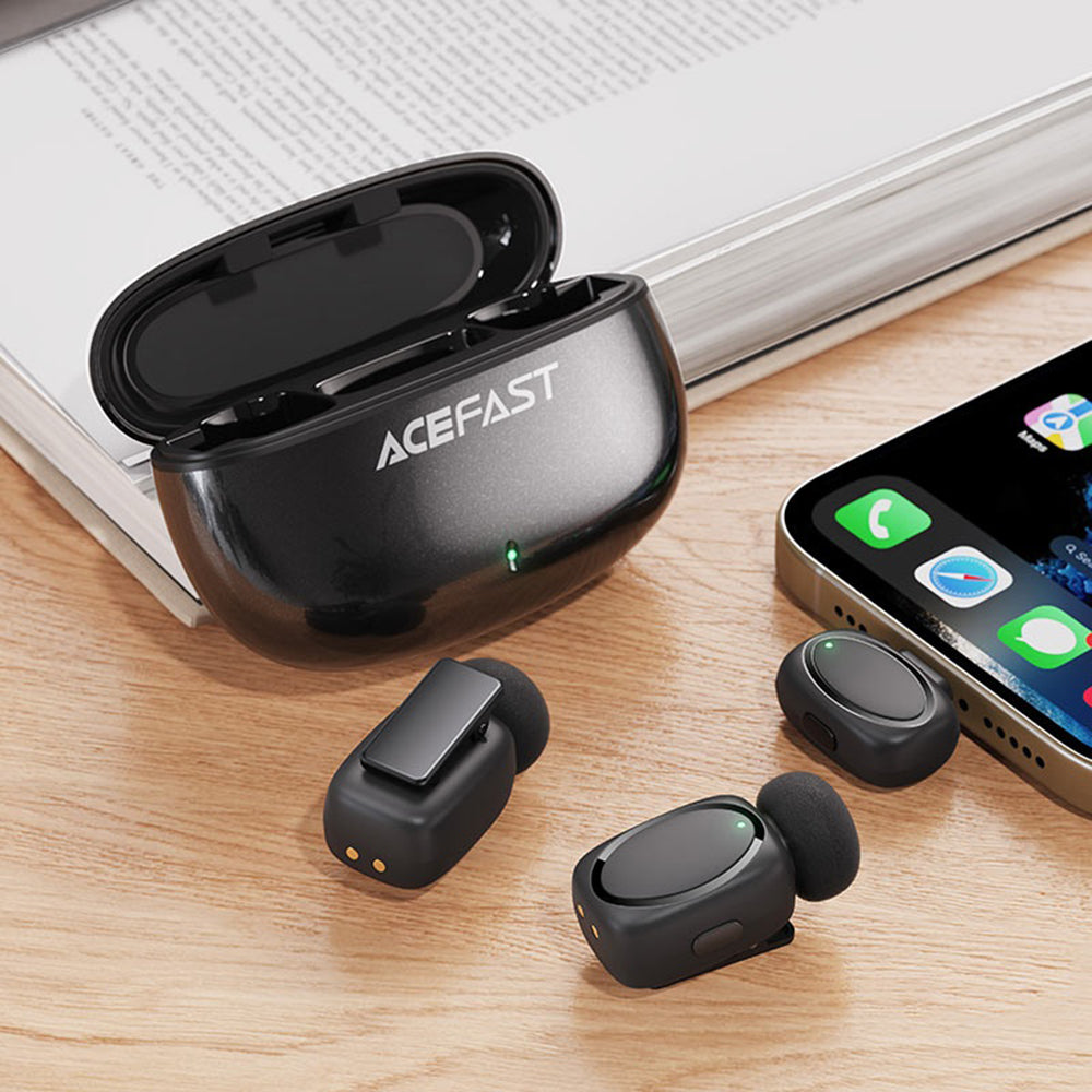 Lavalier Acefast R2, USB-C, Set 2 pezzi, Nero