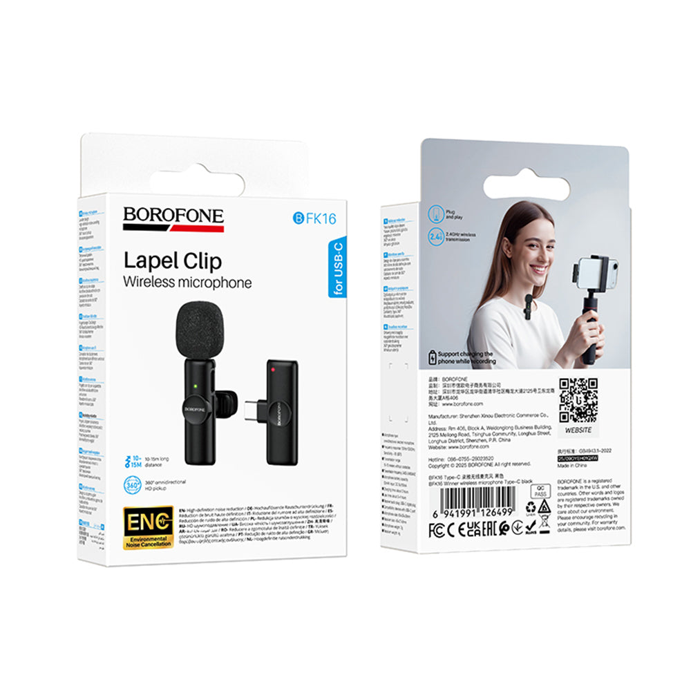 Borofone BFK16 Winner Lavalier, USB-C, Black