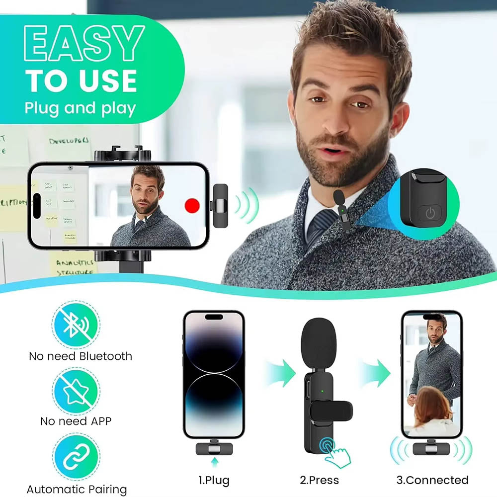 Lavalier Techsuit LW2, USB-C, Set 2 pezzi, Nero