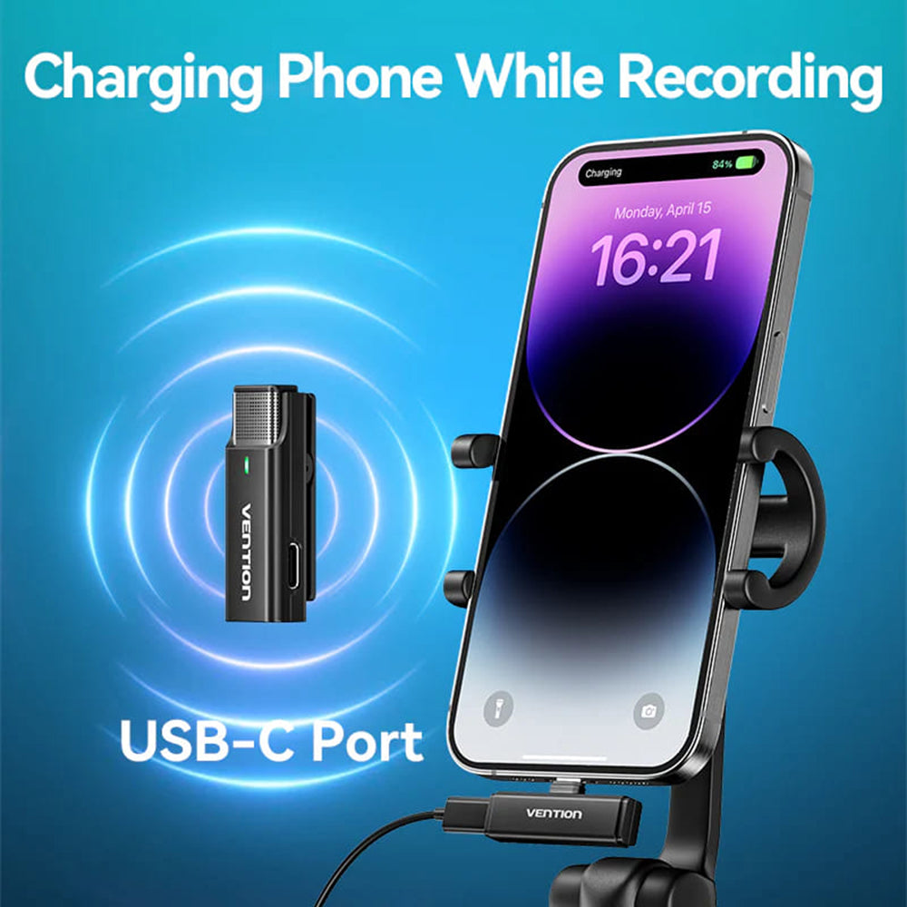 Lavalier Vention Clip-On, USB-C, Set 2 pezzi, Nero