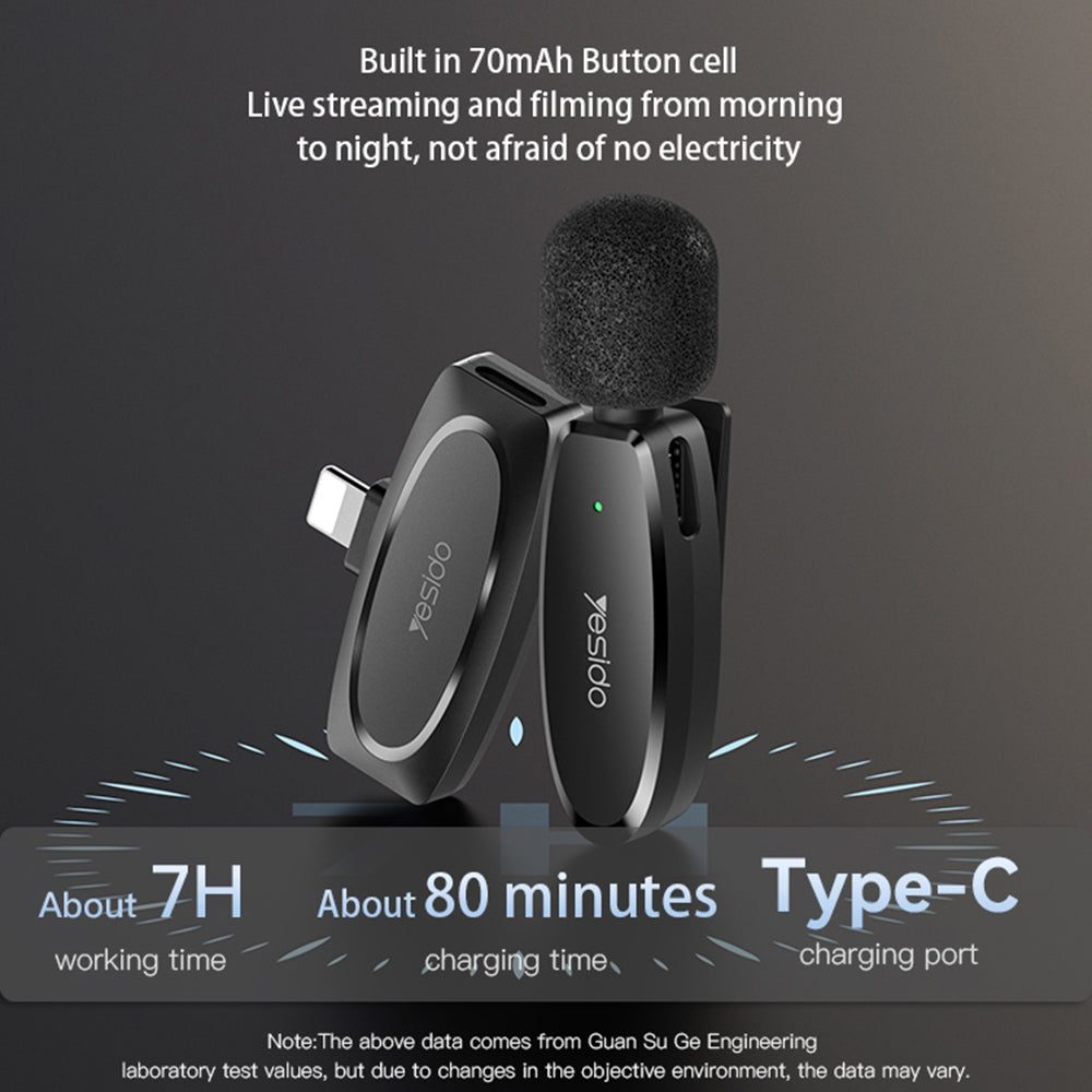 Lavalier Yesido KR15, USB-C / Lightning, Set 2 pezzi, Nero