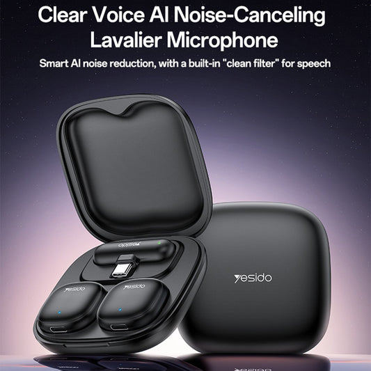 Lavaliera Yesido KR21, USB-C, Set 2 pezzi, Nera