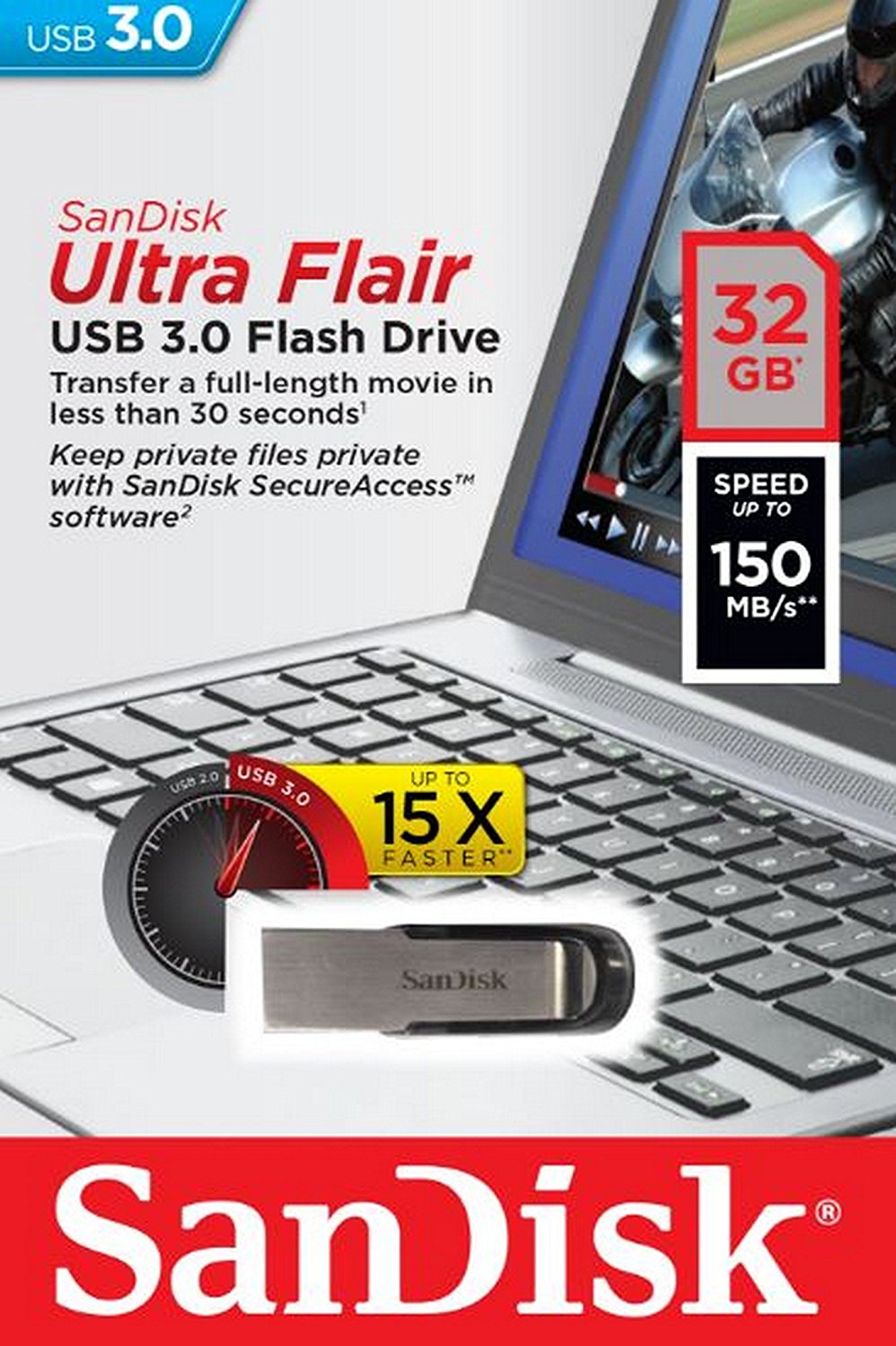 Memoria Esterna USB-A 3.0 SanDisk Ultra Flair, 32Gb SDCZ73-032G-G46