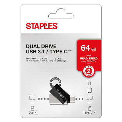Memoria Esterna USB-A 3.1 / USB-C Staples K23, 64Gb EKMMD64GK233CST