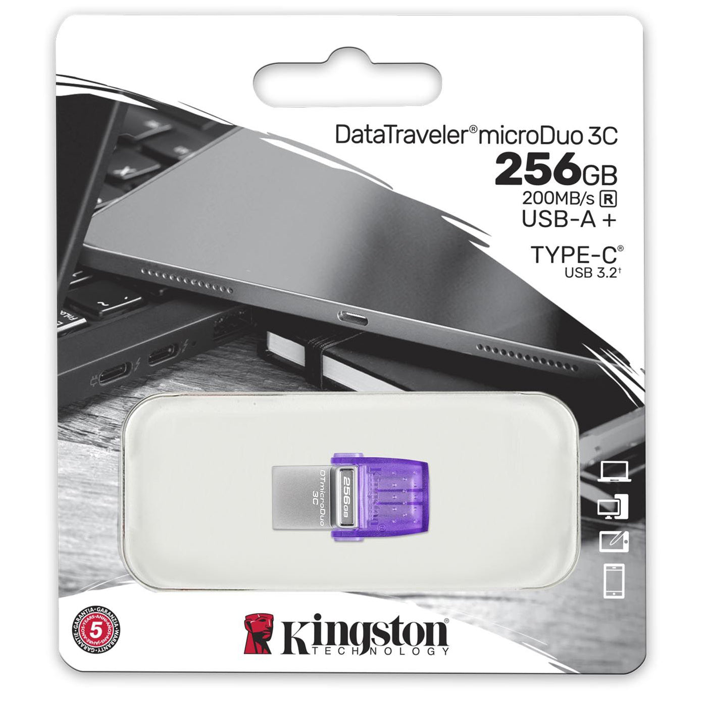 Memoria esterna USB-A - USB-C Kingston microDuo 3C, 256Gb DTDUO3CG3/256GB 