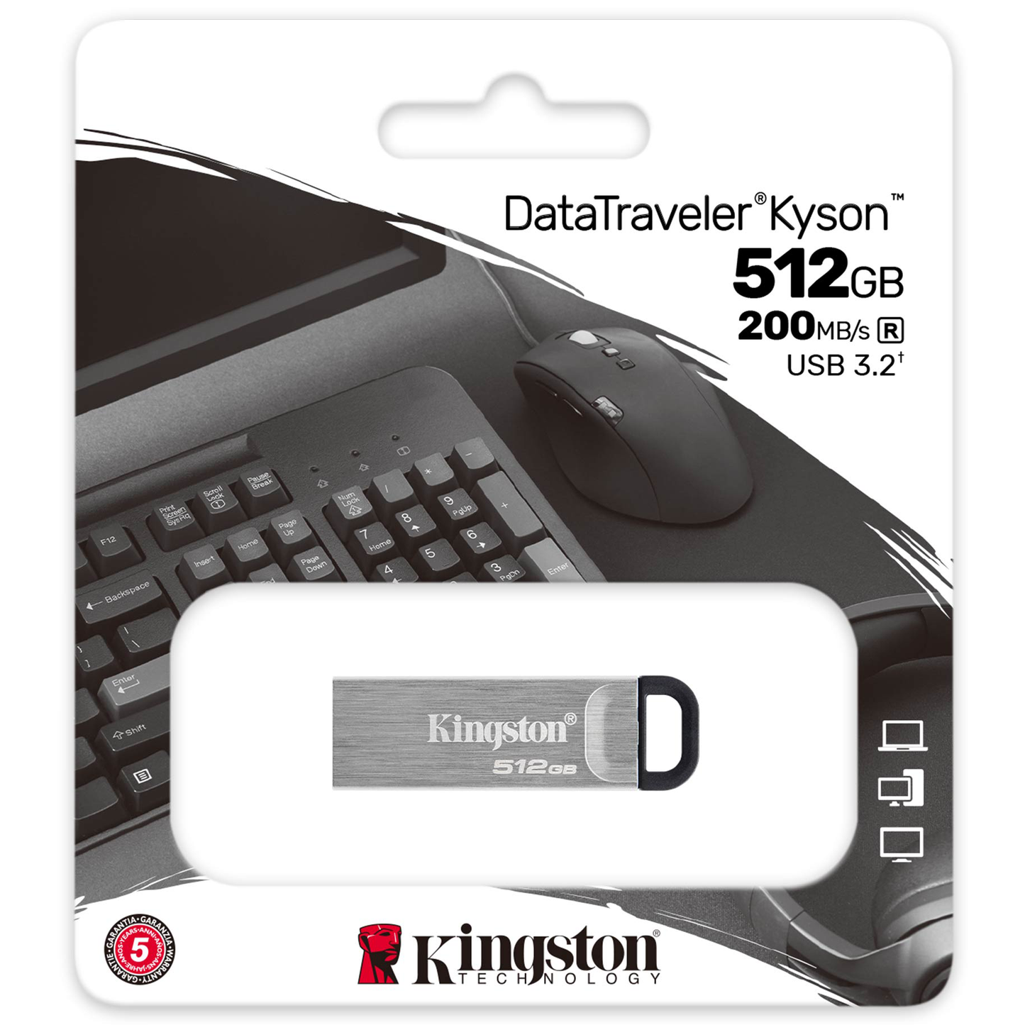 Memoria Esterna USB-A 3.2 Kingston DT Kyson, 512Gb DTKN/512GB