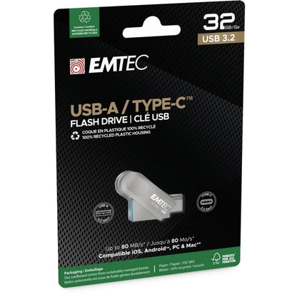 Memoria Esterna USB-A 3.2 / USB-C Emtec D280 Dual, 32Gb ECMMD32GD28