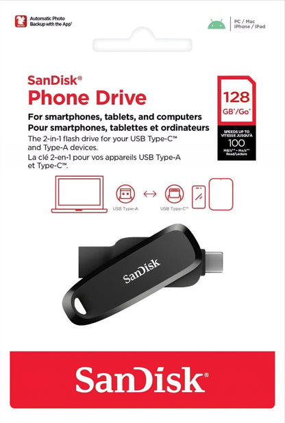 External Memory USB-A 3.2 / USB-C SanDisk Phone Drive, 128Gb SDDDC6-128G-G46