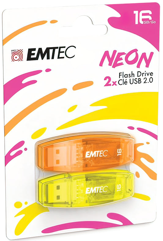 Memoria Esterna USB-A Emtec C410 Neon, 16Gb, Set 2 pezzi ECMMD16GC41