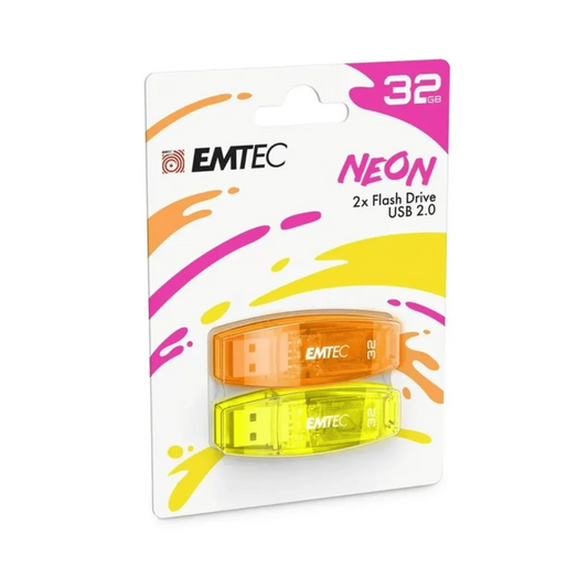 Memoria Esterna USB-A Emtec C410 Neon, 32Gb, Set 2 pezzi ECMMD32GC41