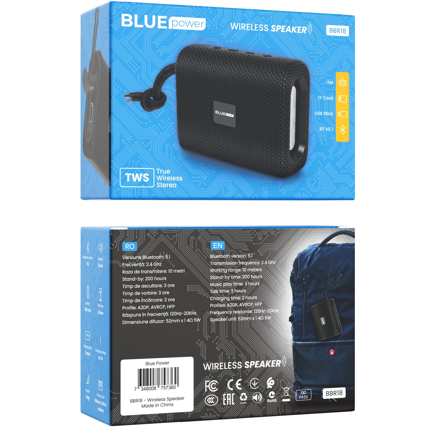 BLUE Power BBR18 Encourage Altoparlante portatile Bluetooth sportivo, 5W, TWS, nero