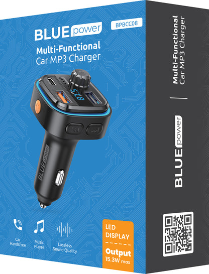 Modulatore FM Bluetooth Blue Power BPBCC08, 2 x USB-A - 1 x USB-C