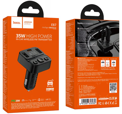 HOCO E87 Bluetooth FM Modulator, 2 x USB-A - 1 x USB-C