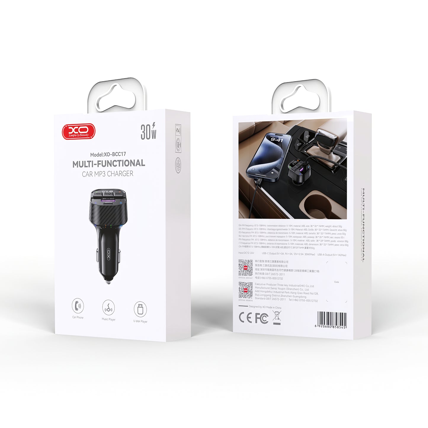 Modulatore FM Bluetooth XO Design BCC17, 1 x USB-A - 1 x USB-C