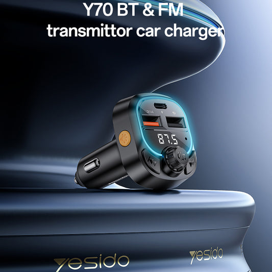 Modulatore FM Bluetooth Yesido Y70, 2 x USB-A - 1 x USB-C