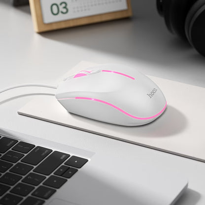 Mouse Gaming Wired USB HOCO GM37, RGB, 2400DPI, Bianco