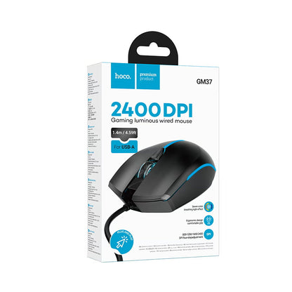 Mouse Gaming Wired USB HOCO GM37, RGB, 2400DPI, Nero