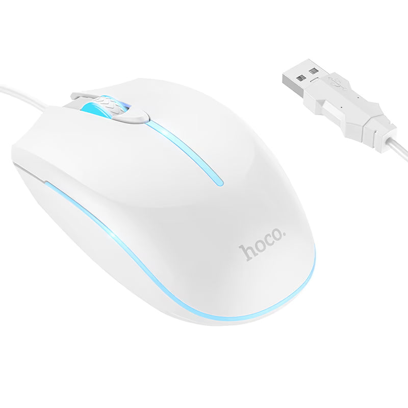 Mouse Gaming Wired USB HOCO GM37, RGB, 2400DPI, Bianco