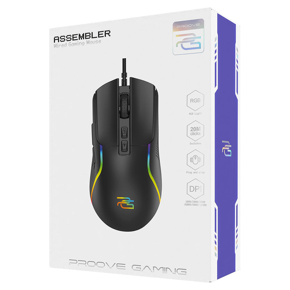 Proove Assembler Wired USB Gaming Mouse, RGB, 12400DPI, Black CMAS00000101