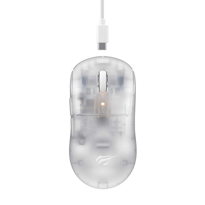 Mouse Gaming Wireless HAVIT MS970WB Pro, 800DPI - 12000DPI, BT / Wi-Fi / Cablato, Bianco Trasparente