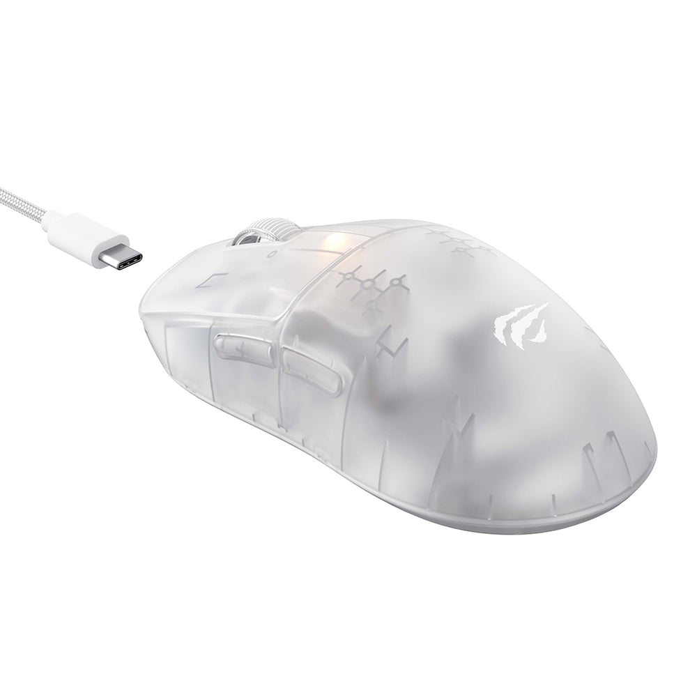 Mouse Gaming Wireless HAVIT MS970WB Pro, 800DPI - 12000DPI, BT / Wi-Fi / Cablato, Bianco Trasparente