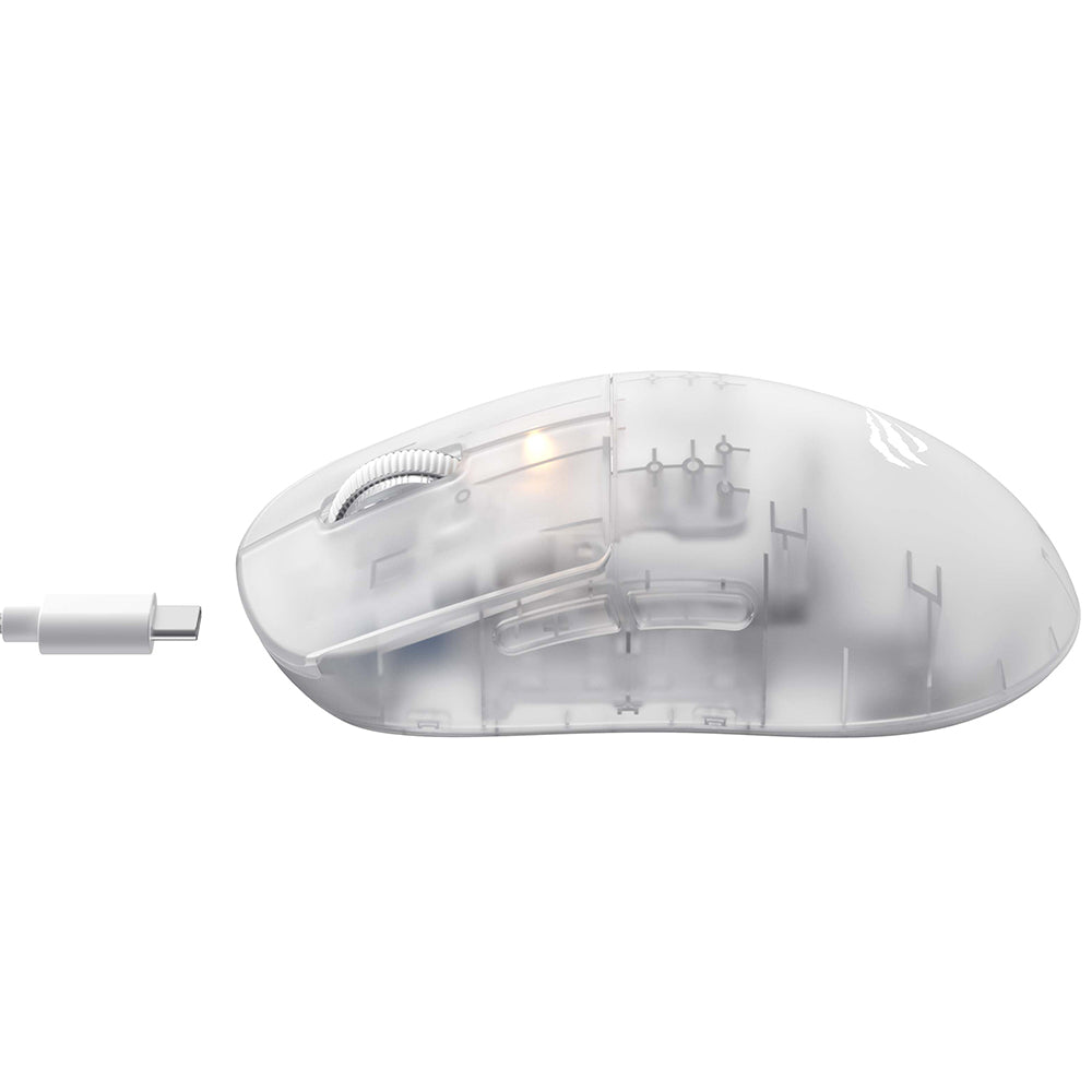 Mouse Gaming Wireless HAVIT MS970WB Pro, 800DPI - 12000DPI, BT / Wi-Fi / Cablato, Bianco Trasparente