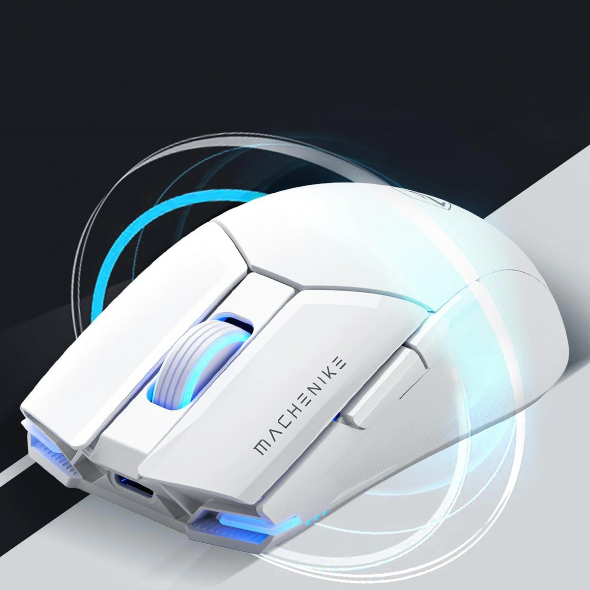 Mouse da gaming wireless Machenike M7 Pro, RGB, 1000 DPI - 26000 DPI, bianco