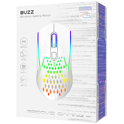 Mouse Gaming Wireless Proove Buzz, RGB, 800DPI - 4800DPI, Bianco WMBU00022402