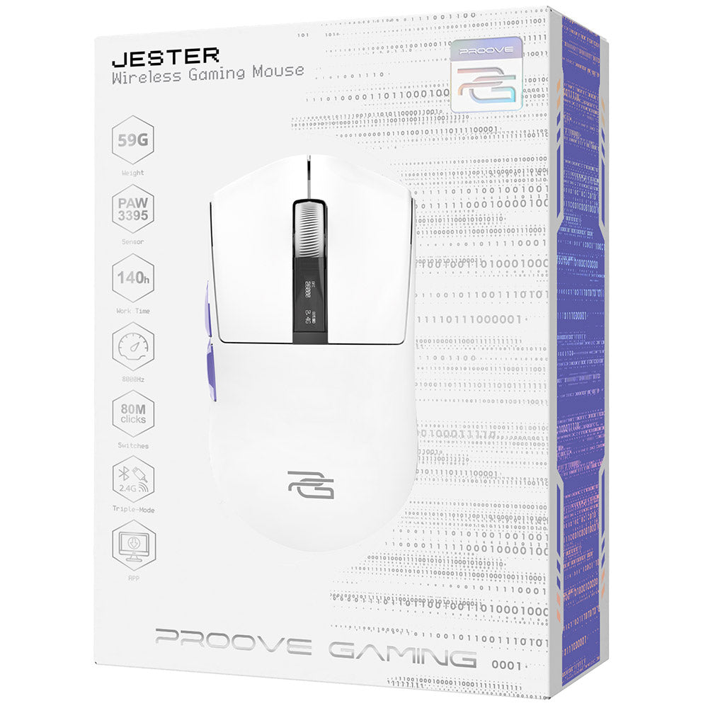 Mouse Gaming Wireless Proove Jester, 800DPI - 26000DPI, Display OLED, Bianco WMJS00022002