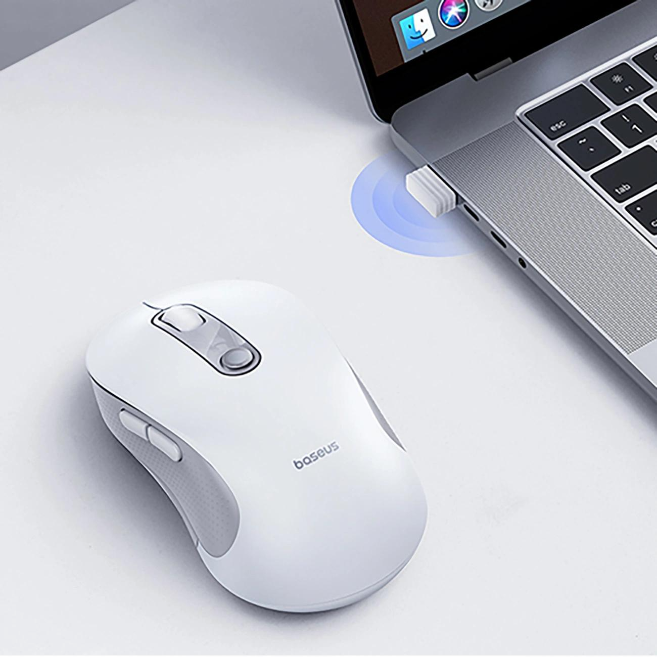 Mouse Wireless Baseus F02, 1600DPI, BT / Wi-Fi, Bianco B0203302