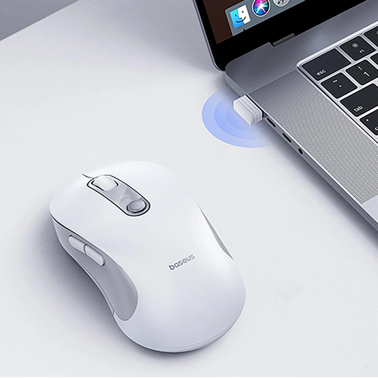 Mouse Wireless Baseus F02, 1600DPI, BT / Wi-Fi, Bianco B0203302