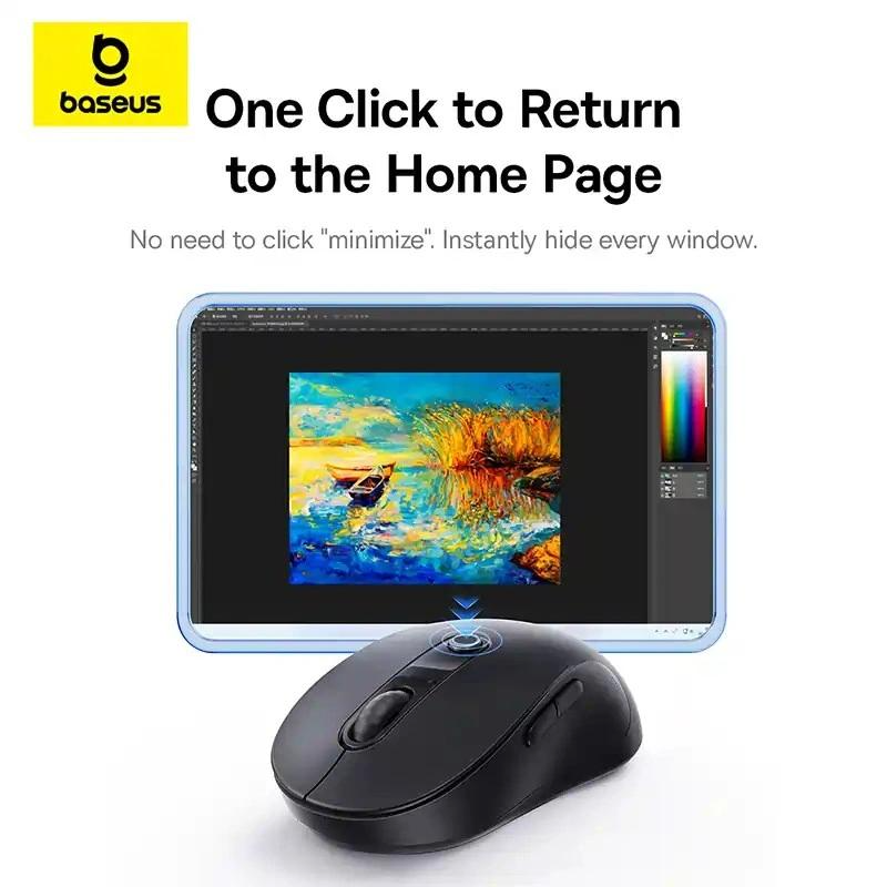 Mouse Wireless Baseus F02, 1600DPI, BT / Wi-Fi, Nero B0203203