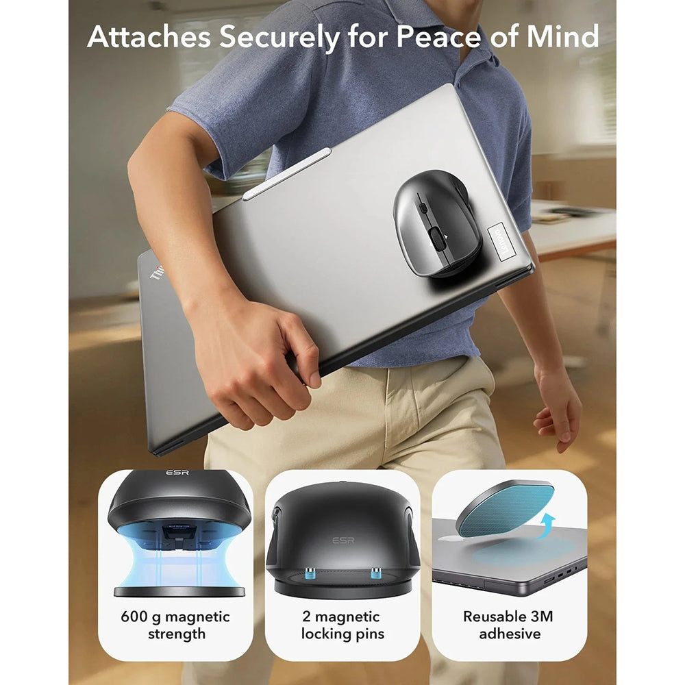 Mouse Wireless ESR MagMouse, 800DPI - 4800DPI, BT / Wi-Fi, Nero