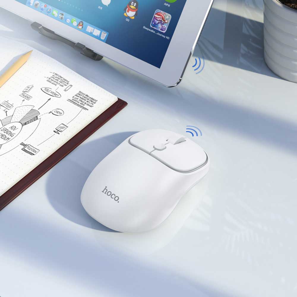 Mouse Wireless HOCO GM25, 1600DPI, BT / Wi-Fi, Bianco