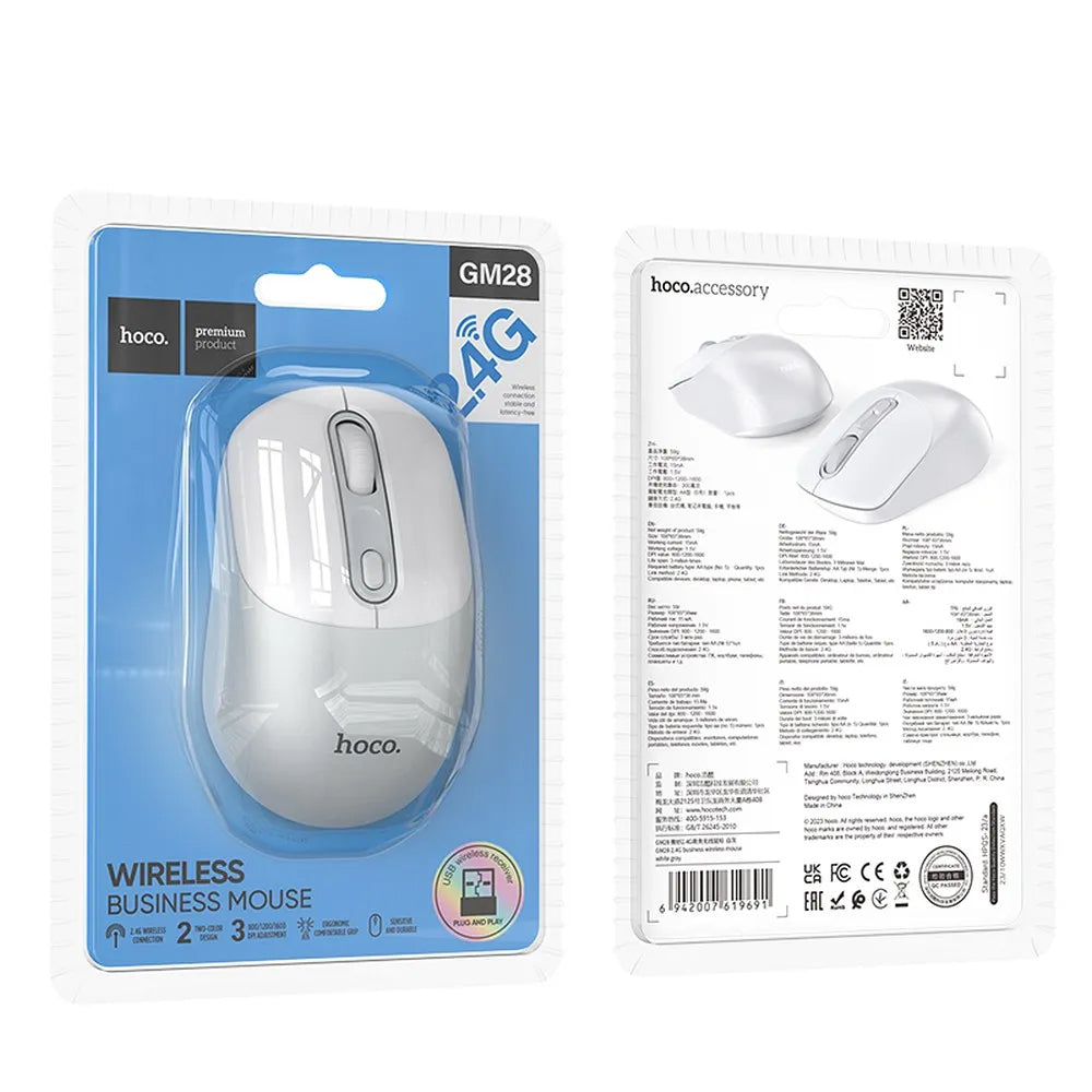 Mouse Wireless HOCO GM28, 1600DPI, Bianco