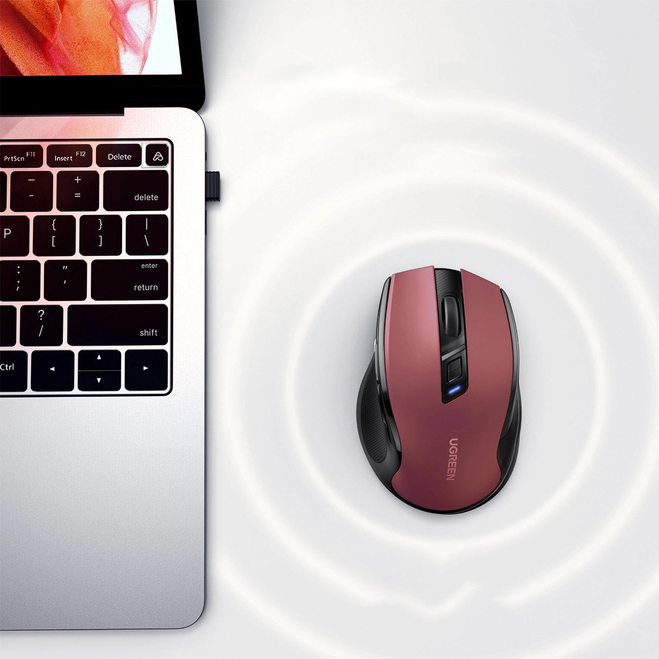 Mouse Wireless UGREEN MU006, 4000DPI, Rosso