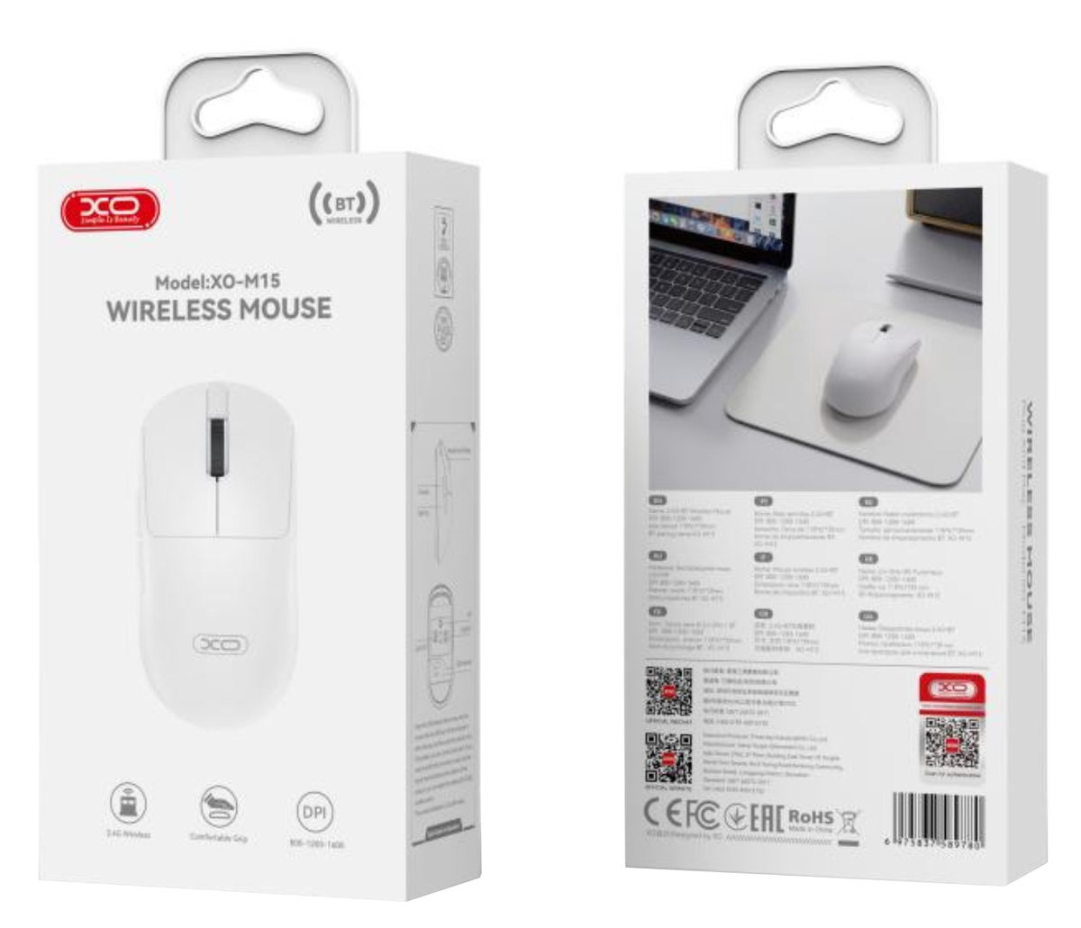 Mouse Wireless XO Design M15, 1600DPI, BT / Wi-Fi, Bianco