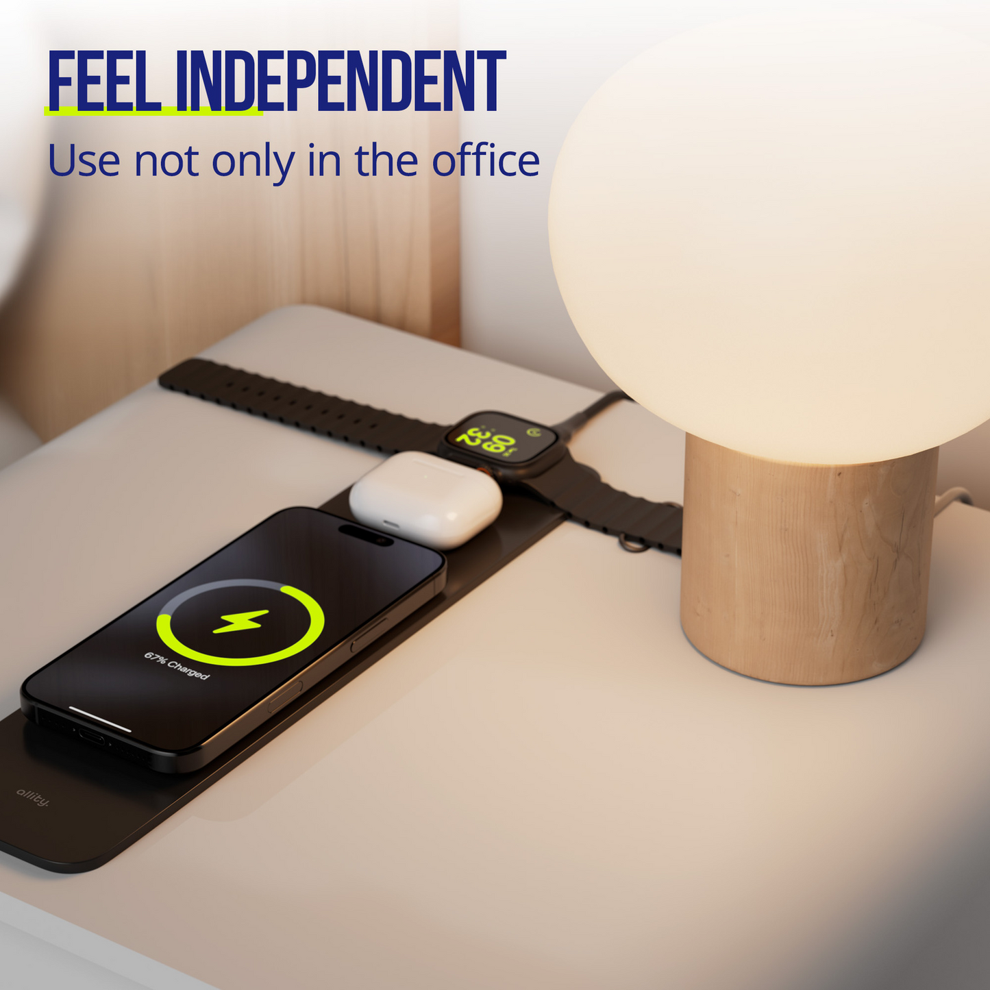 MousePad Allity. ALP-100 4in1 con Ricarica Wireless per Telefono / Orologio / Cuffie, Nero