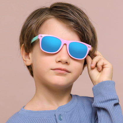 Occhiali da Sole Bambini Techsuit D802, Polarizzati, Protezione UV, Blu Gialli Arancioni