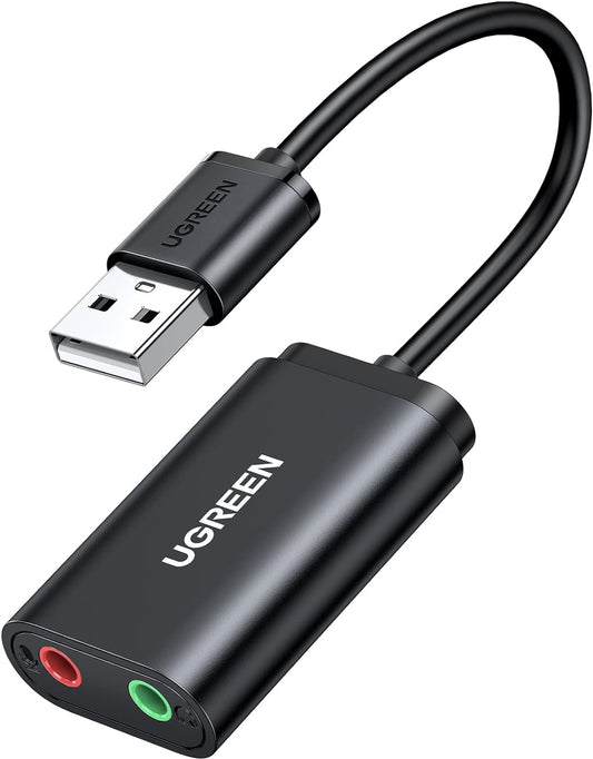 Scheda audio USB UGREEN US205, 2 jack da 3,5 mm, nero 