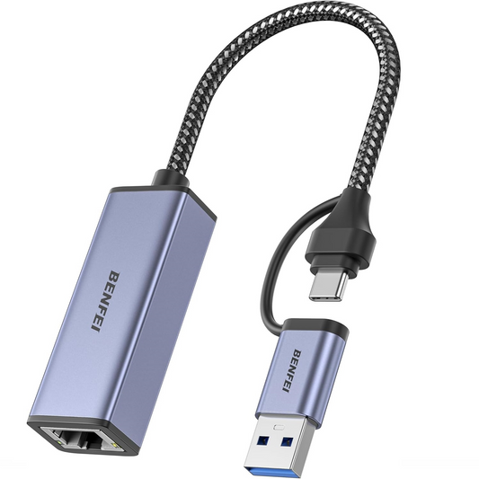 Scheda di Rete Benfei, RJ45, USB-C / USB, Grigio